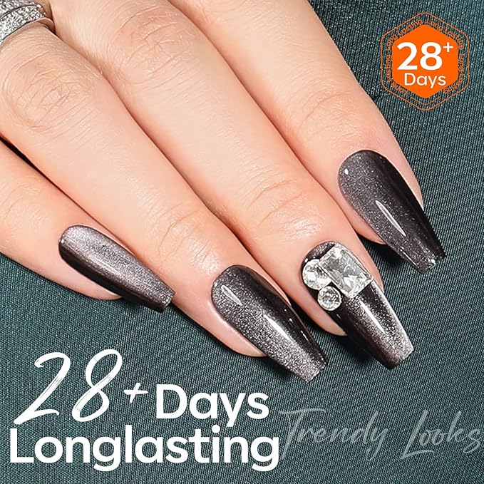 modelones Cat Eye Gel Nail Polish, 15 ML Holographic Glitter Shimmer Translucent Sheer Color Black Polish Magnetic Nail Polish with Magnet Soak Off Led Top Coat Nail Art Gel DIY Salon Gift
