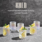 Hobnail Beaded Lowball Drinking Tumbler Glasses | Set of 6 | Iridescent Pearl - Image 2