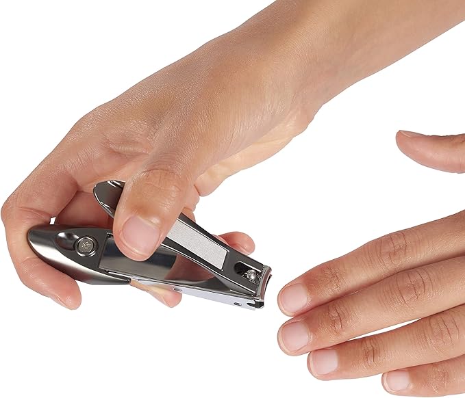 Nail Clippers with Catcher – KLIPP Heavy Duty Stainless Steel Fingernail and Toe Nail Cutter with Curved Surgical Blades and Built-in Nail File – Ergonomic Handle with Wide Jaws for Thick Nails