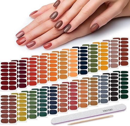 Nail Polish Strips - Solid Color & Glitter, DANNEASY 24 Sheets Nail Wraps for Women Gel Nail Strips Stick on Nail Polish Stickers Self Adhesive Manicure Sticker for Nail Art with File, Cuticle Stick