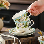 TATSUMI Country Roses Bone China Tea Cup and Saucer Set, 6 Pieces, Vintage Style - Image 5