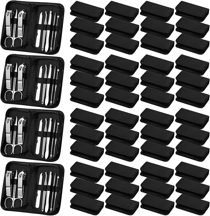 Coume 48 Set Christmas Men Gift Bulk Nail Care Kit Stainless Steel 8 in 1 Manicure and Pedicure Set with Travel Case Baby Shower Prizes for Employee Appreciation Teacher Staff Coworkers(Black Series)