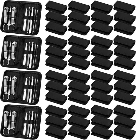 Coume 48 Set Christmas Men Gift Bulk Nail Care Kit Stainless Steel 8 in 1 Manicure and Pedicure Set with Travel Case Baby Shower Prizes for Employee Appreciation Teacher Staff Coworkers(Black Series)