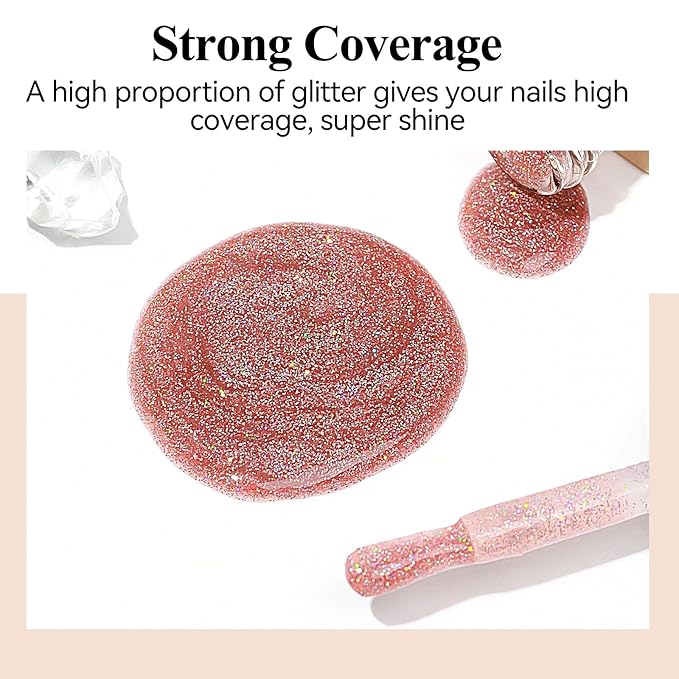Glitter Nail Polish Quick Dry 12ML Shimmer Holographic Reflective Nail Polish Air Fast Drying Iridescent nail polish Light Brown Varnish Nail Lacquer Nail Art for Beginner-1PC