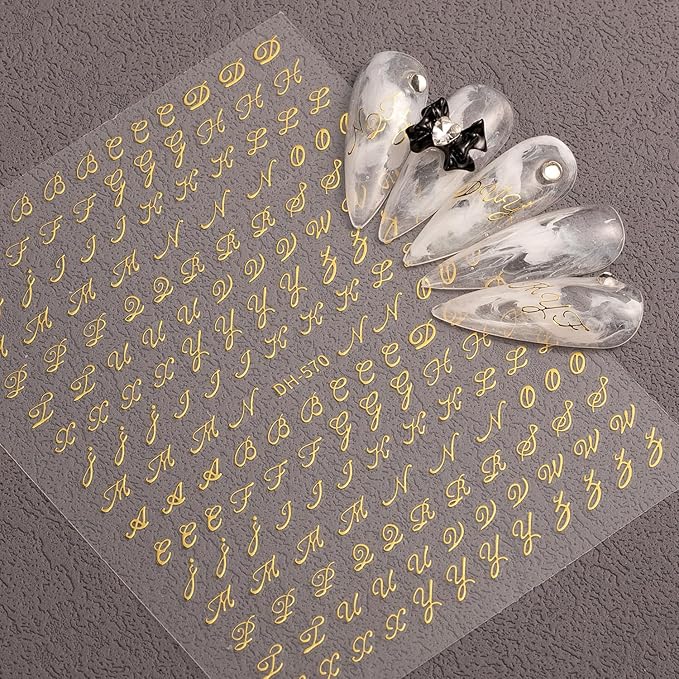 7 Pcs Letter Nail Stickers for Nail Art, Alphabet 3D Self-Adhesive Old English Nail Decals, Nail Supplies Nail Art Design Accessories for Women and Girls Manicure DIY Decoration