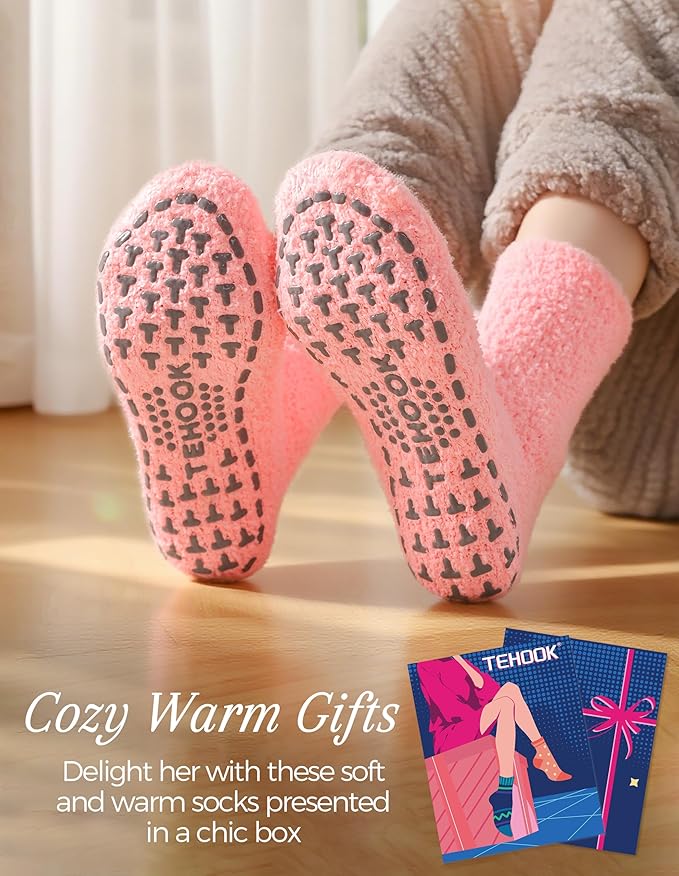 TEHOOK Warm & Cozy Gifts for Women, Stocking Stuufers, Fluffy Fuzzy Plush Sleeping Slipper Socks - Soft Warm Fabric