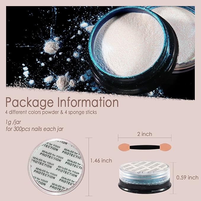 Allstarry Chrome Nail Powder 4 Colors Iridescent Aurora Powder Metallic Mirror Effect Pigment Pearlescent Mermaid Glitter Unicorn Glitter for Nail Art Manicure Decoration Home DIY Salon - Ice Series