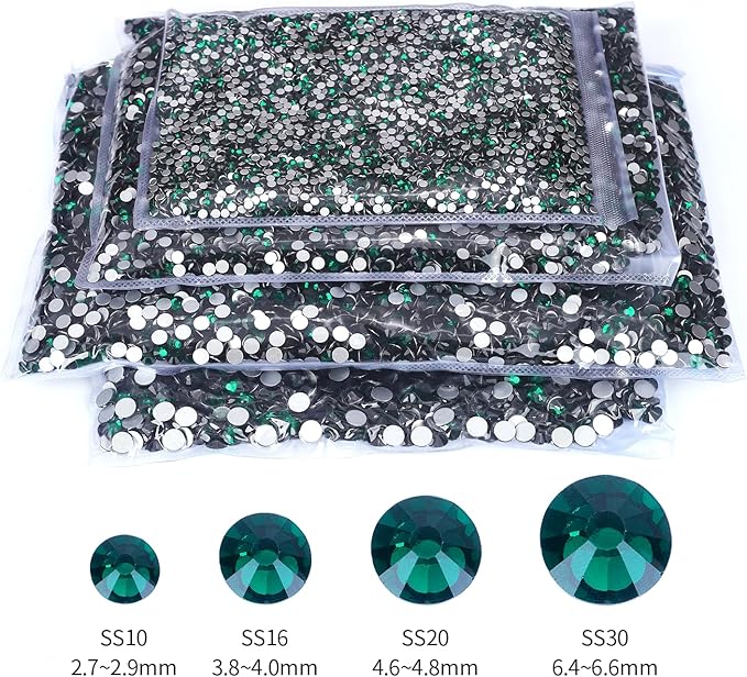 2000PCS Emerald Rhinestones Bulk, Flat Back Crystal Glass Stone Round Gems,SS30, 6.4-6.6mm
