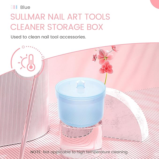 Nail Art Tools Cleaner Storage Box Nail Drill Bits Clipper Cutter Alcohol Soaking Cleaner Tweezers Accessories Clean Nail Tools (Blue)