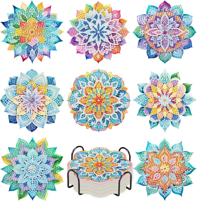 8 PCS Succulent Diamond Art Coasters by Mrnsiet