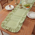 HunnmingRe Ruffle Trim Boho Table Runner Farmhouse Rustic Stripes Scalloped - Image 3