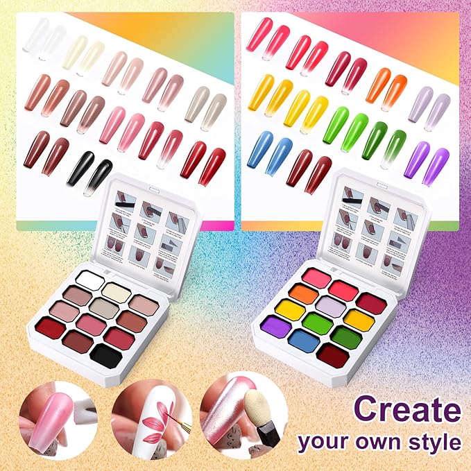 Gradient Painting Gel Set, 24 Bright Neon&Almond Nude Colors Ombre Gel Nail Polish for Light Pigment Pat Nail Gel Kit, Silky Texture, French Manicure DIY Nail Art, No-wipe Soak of UV