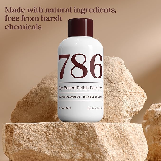 786 Cosmetics Soy-Based Nail Polish Remover - Acetone Free, with Almond Essential Oil, Gentle Nail Polish Remover, Non-Toxic, Non-Flammable, Promotes Healthy & Moisturized Nails