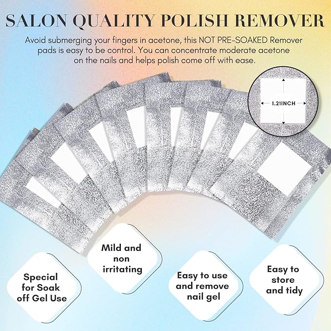 Makartt Nail Polish Nail Gel Remover - Soak Off Gel Nail Polish Remover Foil Wraps 200pcs with Larger Cotton Pad 1 pcs Cuticle Pusher Valentine's Day Gift, R-01