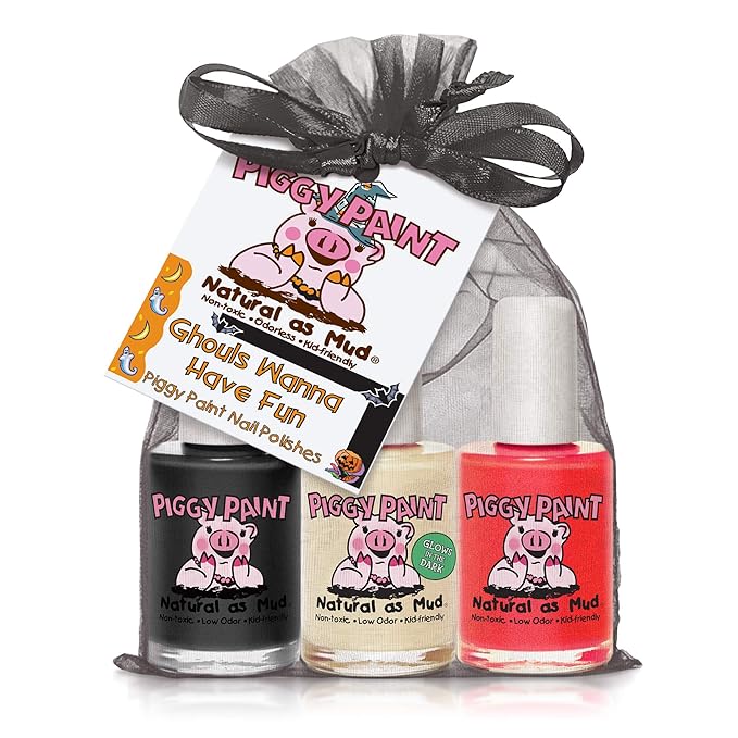 Piggy Paint | 100% Non-Toxic Girls Nail Polish | Safe, Cruelty-free, Vegan, & Low Odor for Kids | Ghouls Wanna Have Fun (Halloween Gift Set with 1 Glow in the Dark Polish)