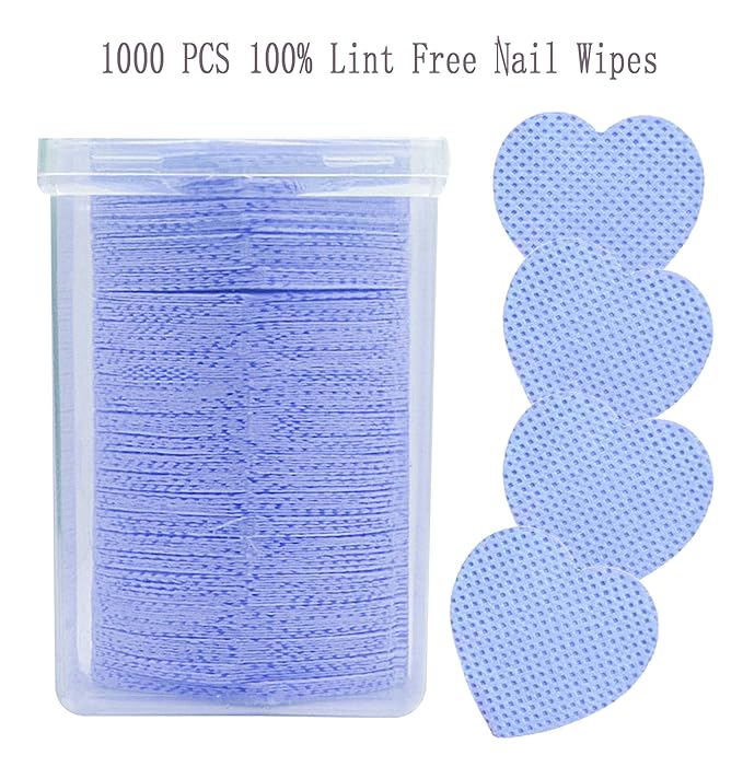 1000 PCS Lint Free Nail Wipes,Nail Polish Remover Wipes for Lash Extension Supplies,Lint-Free Lash Glue Wipes Pads Eyelash Extension Nails Wipes for Nail Polish Remover,Lash Glue Cleaning Pads, Blue
