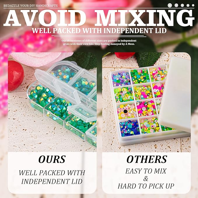 5000PCS Resin Rhinestones with Tweezers for Crafting, 2/3/4/5/6mm Flatback Jelly Rhinestones, 3 Box Dark Green AB Non Hotfix Crystal Gems for DIY Crafts Mugs Tumblers Clothes Makeup Nail