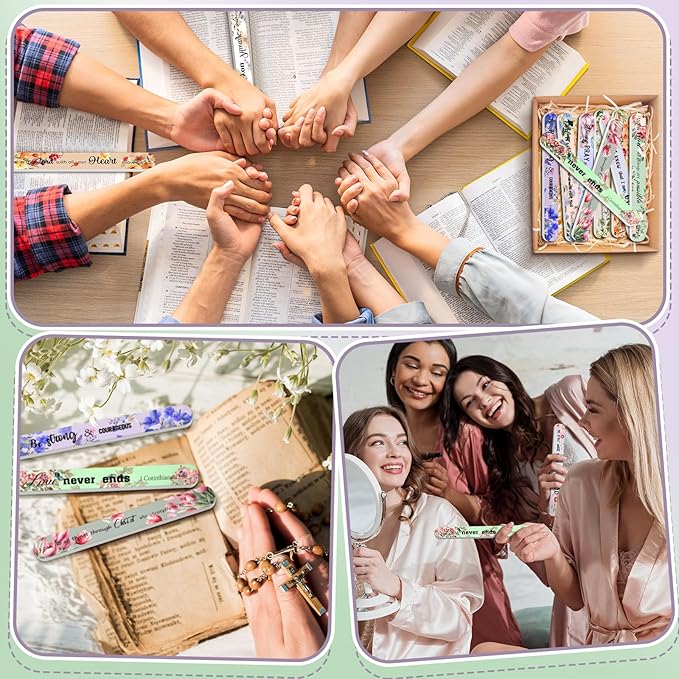 50 Pack Christian Gifts for Women Bulk Bible Verse Scripture Nail Files Floral Emery Boards Christian Religious Party Employee Appreciation Gifts for Team Staff Coworkers Teachers