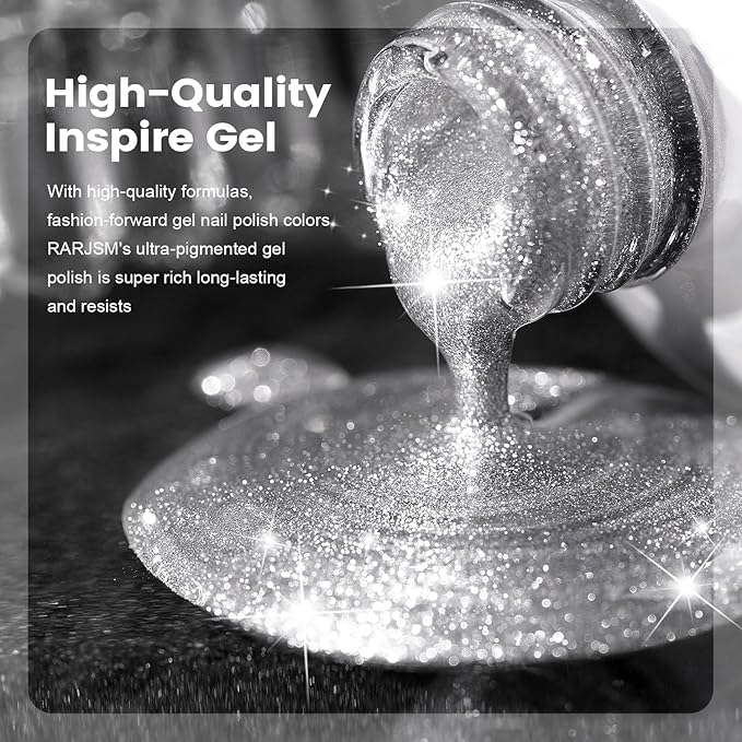 RARJSM Silver Cat Eye Gel Nail Polish with Magnet Stick Reflective Sparkle Translucent Clear White Glitter Cateye Gel Polish 15ml Single Bottle UV LED Curing Requires Soak Off for Home Salon