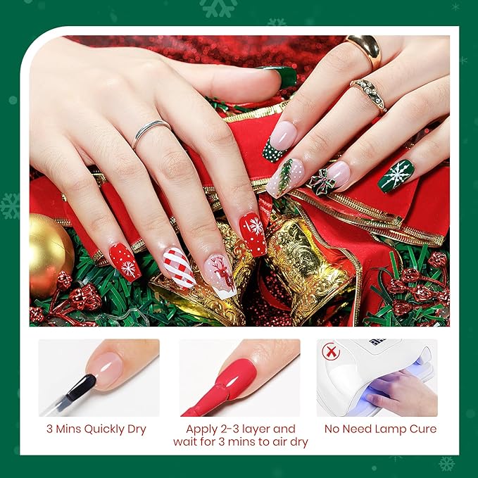 Christmas Nail Polish Set, 6 Colors Red Green Gold Silver Mini Nail polish Non Gel, Quick Dry Fast Drying Fingernail Lacquer for Women Girls Christmas Manicure Salon DIY Home