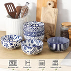 glowworm Cereal Bowls Set of 6, 26 Oz Soup Bowls, Bohemian Blue & White | - Image 5