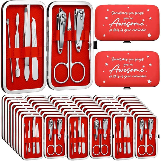 24 Set Manicure Kit Bulk Steel Nail Clippers 7 in 1 Stainless Grooming Nail Kit Christmas Appreciation Gift Bulk Professional Pedicure Tool for Adults Women Men Employee Personal Care(Red)