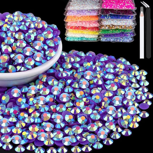 8000pcs 3mm Resin Rhinestones Bulk, Dark Purple AB Flatback Round Jelly Rhinestones Bedazzling Non Hotfix Crystal Gems Large Quantity Wholesale for DIY Crafts Clothes Tumblers Face Makeup Manicure