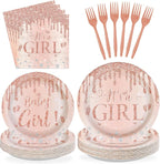 96 Pcs It's a Girl Baby Shower Party Decorations, Serves 24 | Diamond Rose Gold by Greencian