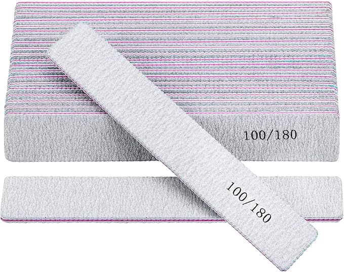 25 Pack 100/180 Grit Nail Files for Acrylic Nails, Rectangle Double Sides Emery Boards Fingernail Files Professional Nail Buffering Files