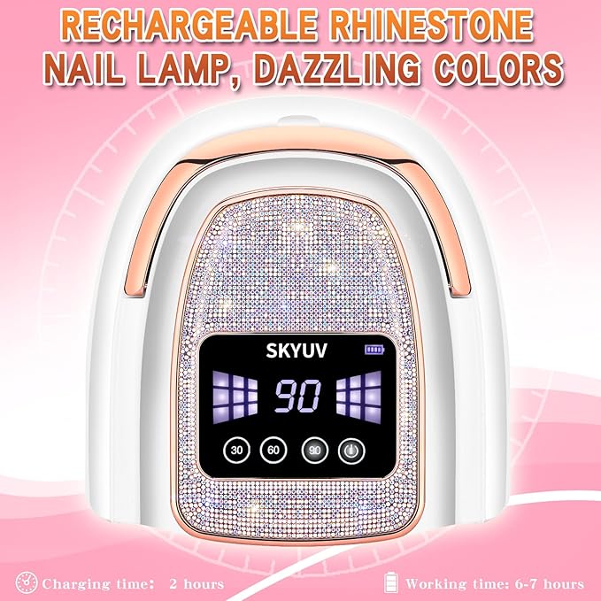 Rechargeable UV LED Nail Lamp, SKYUV Cordless Nail lamp for Gel Polish, UV Nail Lamp with 4 Timer Setting and Handle, Professional Nail UV Light for Gel Nails with 30 Beads for Salon and Home