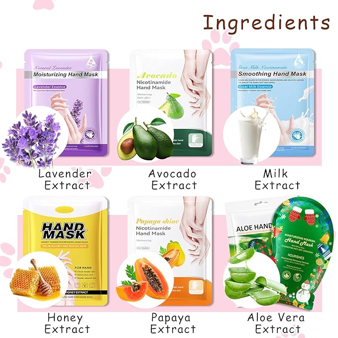 Hand Masks, 6 Pairs Hydrating Exfoliating Hand Peeling Mask, Smooth Hand Masks Moisturizing Gloves Overnight for Dry, Rough, Cracked Hands, Hand Skin Moisturizer Glove for Women Men（I