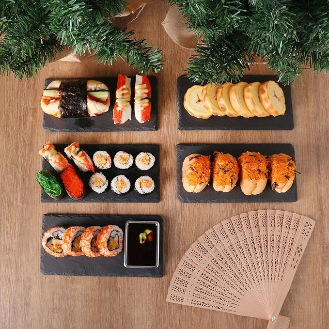 13 Pack 4 x 8 Inch Slate Cheese Boards, Black Rectangle Slate Charcuterie Boards, Natural Charcuterie Stone Plates for Parties, Gifts, and Special Events, Cheese, Sushi, Food.