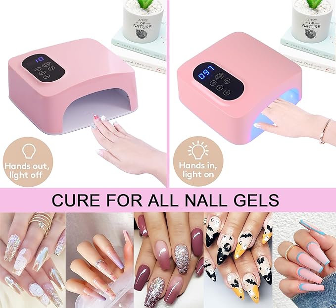𝐔𝐩𝐠𝐫𝐚𝐝𝐞𝐝 72W Cordless Led Nail Lamp, Rechargeable Nail Dryer, Portable Gel UV Led Nail Light with Metallic Reflector Base, Professional Gel Curing Lamp with 4 Timer Setting for Home and Salon