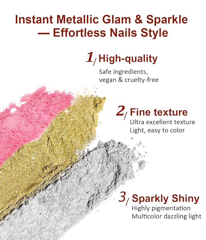 Chrome Nail Powder Set 6 PCS - Metallic Mirror Glitter Nail Art Decoration Powder,Professional Red Green Gold Blue Chrome Pigment for DIY Manicure,Salon Use