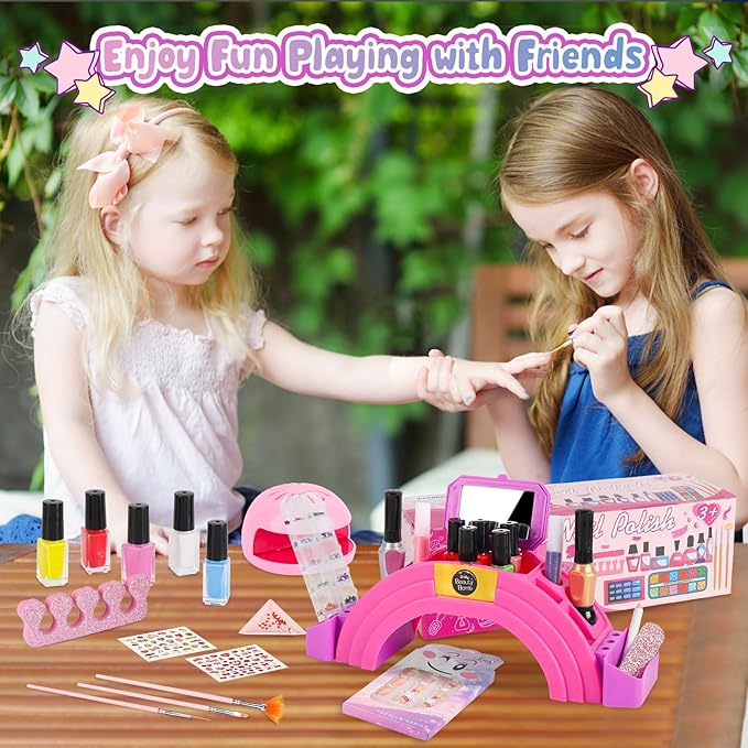 Kids Nail Polish Set for Girls, 28Pcs Nail Art Kit with Nail Dryer, Non-Toxic Peel-Off Water-Based Nail Polish Christmas Birthday Gifts Toddlers Kids Girls Toys Ages 8 9 10+