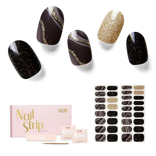 Nailog Semi Cured Gel Nail Strips 34 pcs | Buy 2 Get 1 UV Lamp | Long Lasting Nail Polish Sticker Wraps with Glossy Gel Finish (Drifted)
