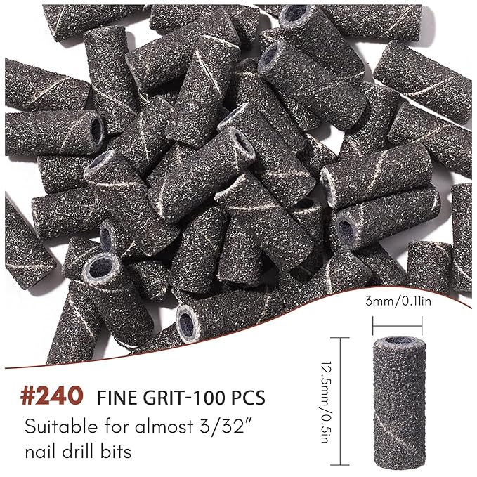 Makartt Sanding Bands for Nail Drill:100 Pcs Small Nail Sanding Files with 2025 Upgrade Design 3.1mm Mandrel Bits,180 Medium Grits (Black, Upgrade #240 Sanding Bands)