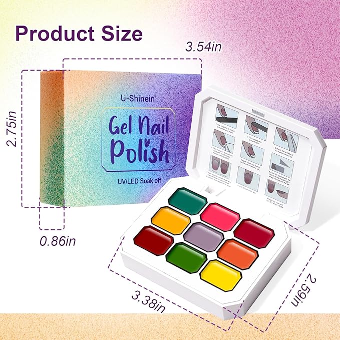 Gradient Painting Gel, 9 Bright Colors Ombre Gel Nail Polish for Pigment Pat Aura Nails French Ma nicure Soak Off UV Long-lasting No-wipe Home Salon DIY Nail Art Vegetable Salad