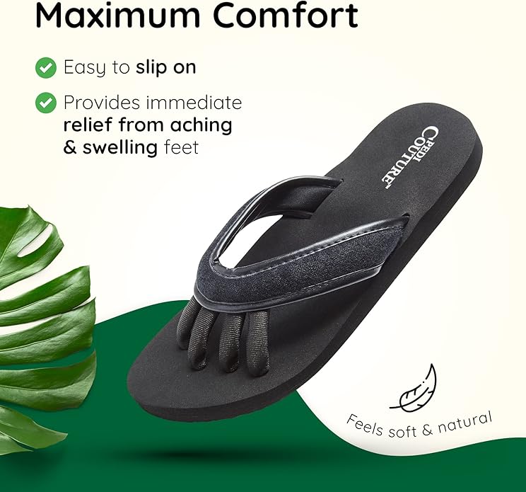 Pedi Couture Pedicure Sandals with Built In Toe Separators for Women - Comfortable Spa Style Flip Flops for Home, Salon, Yoga & Gym Use