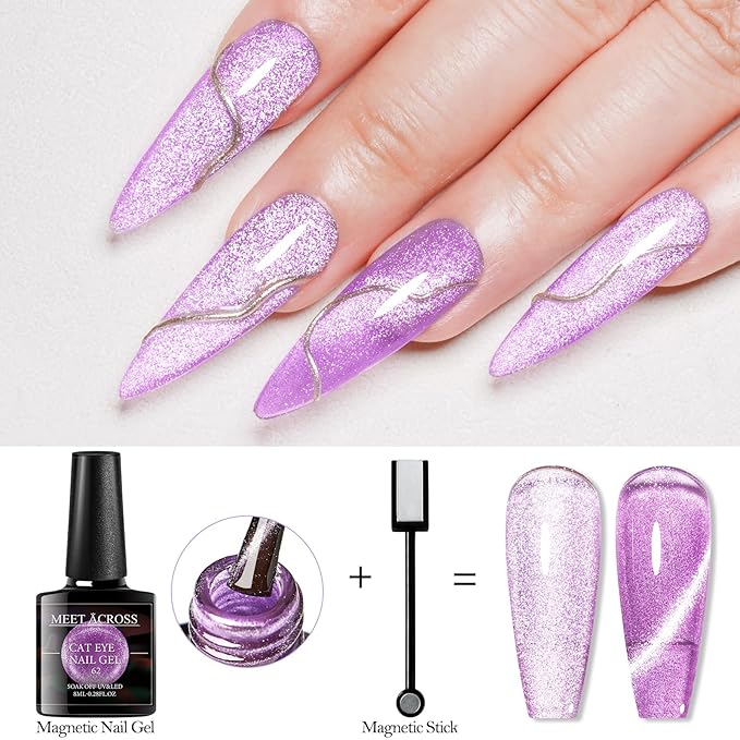 MEET ACROSS Ice Cat Eye Gel Nail Polish Set Magnetic Cat Eye Gel Nail Polish Set Soak Off UV LED Light Starry Sky Effect Magic Nail Polish Kit Manicure Nail Art Gift Kit 6 Colors Free Magnet Stick