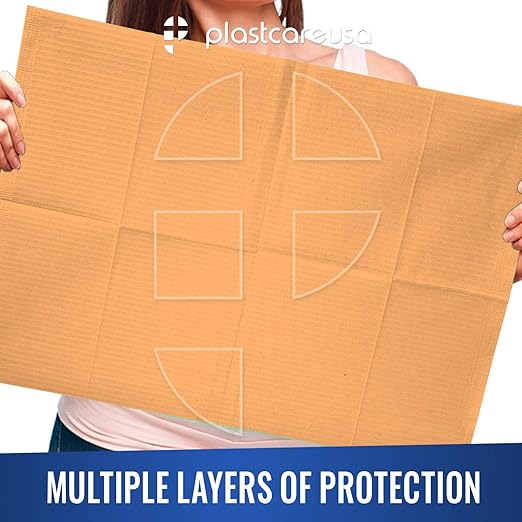 Disposable Dental Bibs 13"x18" - 3 Ply Waterproof Tattoo Bib Sheet for Patients - Dentist or Medical Tray Cover and Nail Table Cover Supplies, Apricot