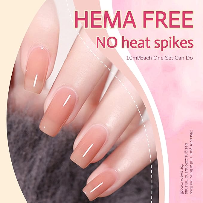 Builder Base Gel, Hema Free Strengthening Builder Gel for Nails Nude Pink 10ml, LED UV Curing Needed, Salon Shinning Last long Nail at Home