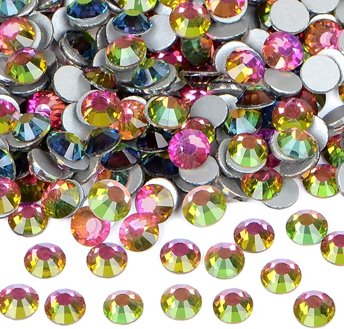 2880PCS Art Nail Rhinestones Non Hotfix Glue Fix Round Crystals Glass Flatback for DIY Jewelry Making with one Picking Pen (ss10 2880pcs, Vitrail Medium)