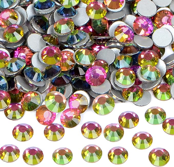 2880PCS Art Nail Rhinestones Non Hotfix Glue Fix Round Crystals Glass Flatback for DIY Jewelry Making with one Picking Pen (ss8 2880pcs, Vitrail Medium)