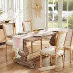Macrame Style Bicolor Stitching Table Runner 14x90in Light Pink | Woven Boho - Image 2