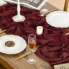 Artoid Mode 3PC Boho Cheesecloth Gauze Burgundy Wedding Table Runner, 120 Inch - Image 2