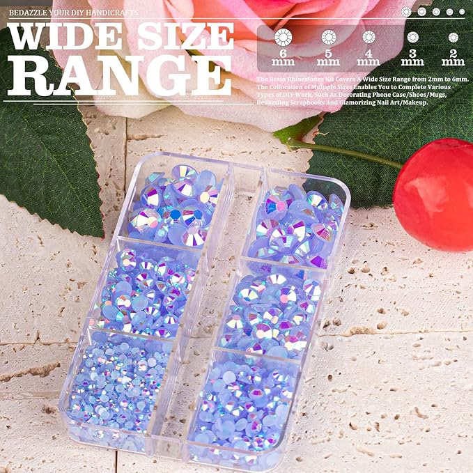 Resin Rhinestones Crafting, 2/3/4/5/6mm Flatback Jelly Rhinestones, 1 Box Sky Blue AB Non Hotfix Crystal Gems for Bedazzling Crafts Mugs Tumblers Clothes Makeup Nail