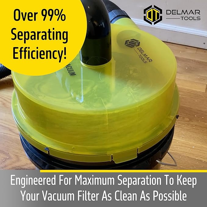 Low Profile Dust Separator With Lifetime Warranty, Wet/Dry Shop Vacuums, 99% Efficiency, Included 90° Adapter and 2.5" Hose, Attaches to 5 Gallon Buckets in Seconds, Maximum Suction