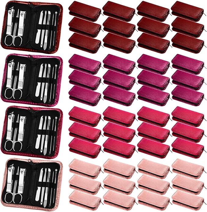 Coume 48 Set Christmas Men Gift Bulk Nail Care Kit Stainless Steel 8 in 1 Manicure and Pedicure Set with Travel Case Baby Shower Prizes for Employee Appreciation Teacher Staff Coworkers(Red Series)