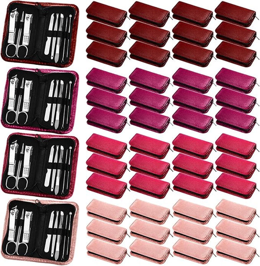 Coume 48 Set Christmas Men Gift Bulk Nail Care Kit Stainless Steel 8 in 1 Manicure and Pedicure Set with Travel Case Baby Shower Prizes for Employee Appreciation Teacher Staff Coworkers(Red Series)